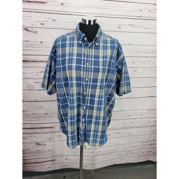 Docker's Indigo Short Sleeve Blue Plaid Size Large Button Up - Picture 11 of 11